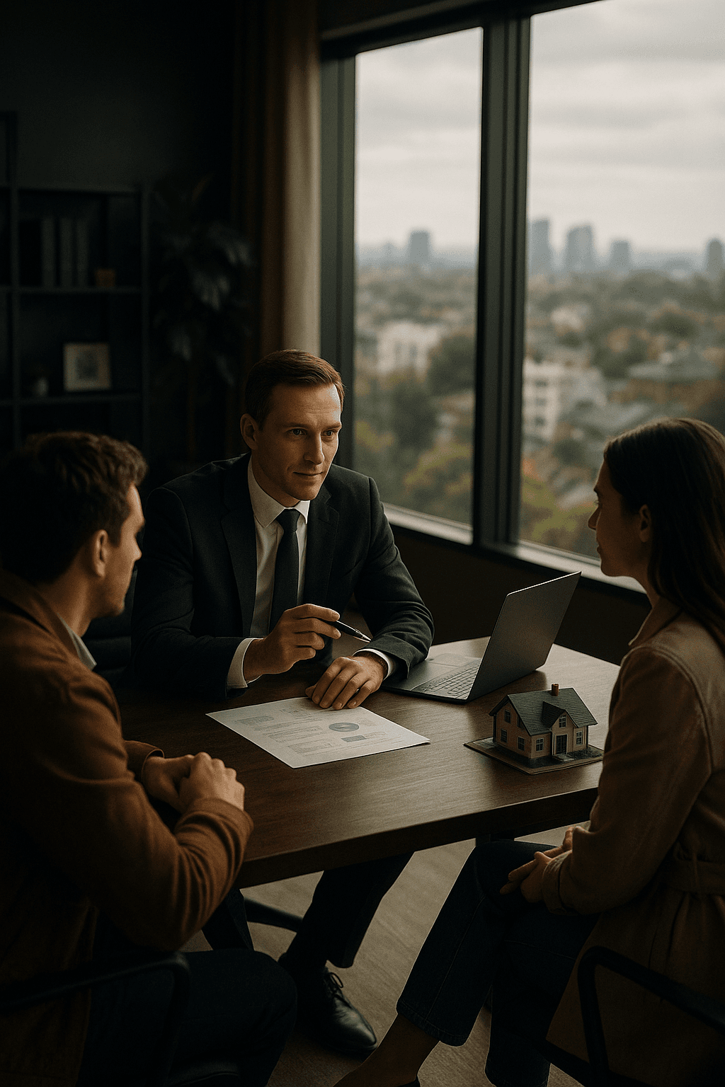 City skyline at sunset